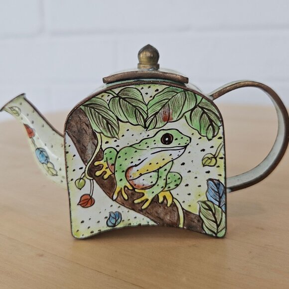 Vintage Empress Arts Enameled Brass Mini Teapot - Picture 1 of 10